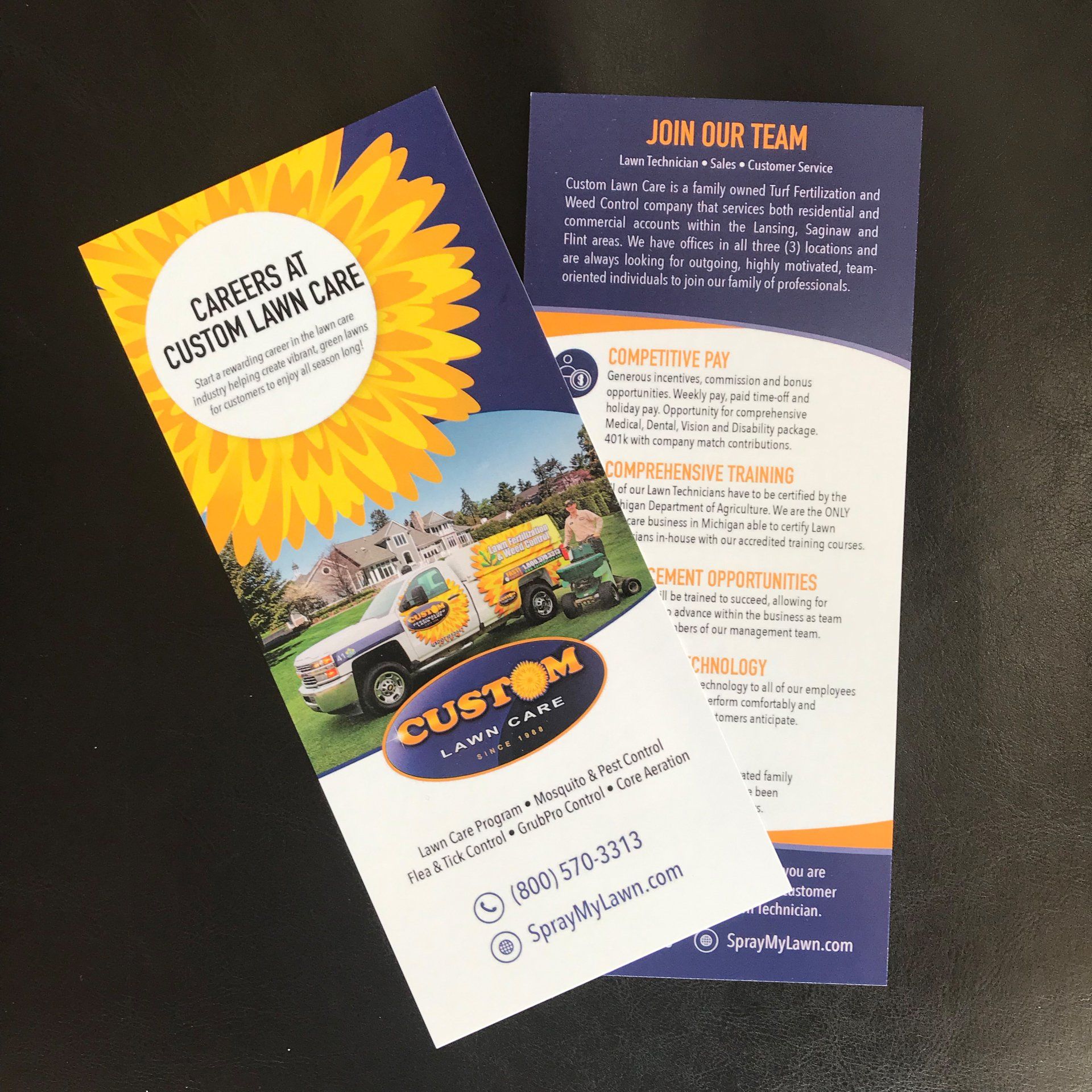 A brochure for a company called custom lawn care