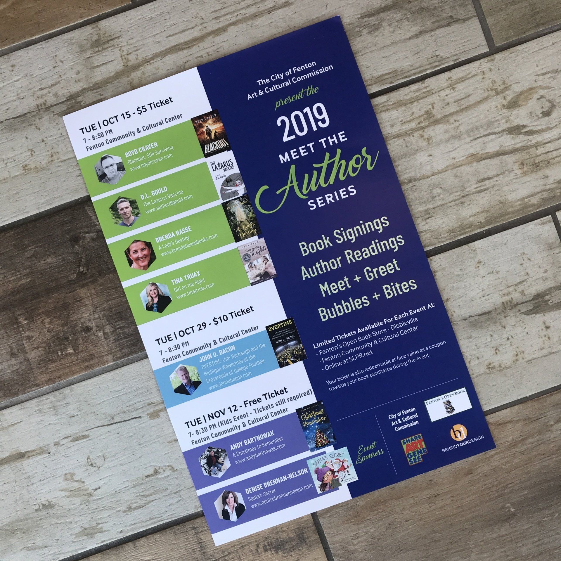 A flyer for the 2019 meet the author series
