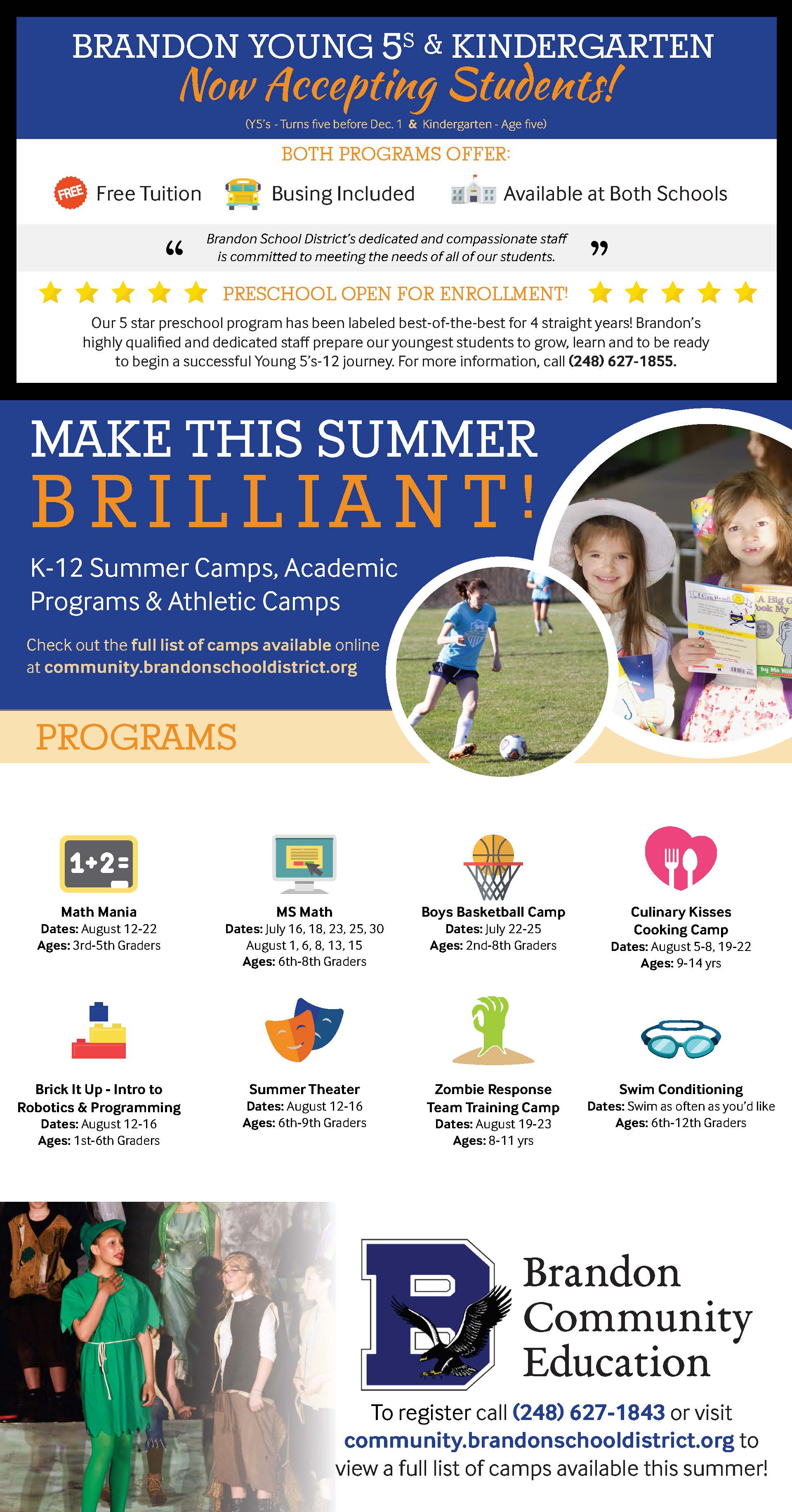 A flyer for a school that says `` make this summer brilliant ''.
