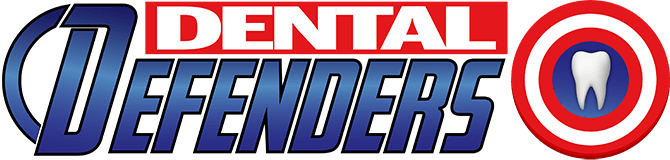 Dental Defenders logo with blue and red text and a red-and-white tooth icon