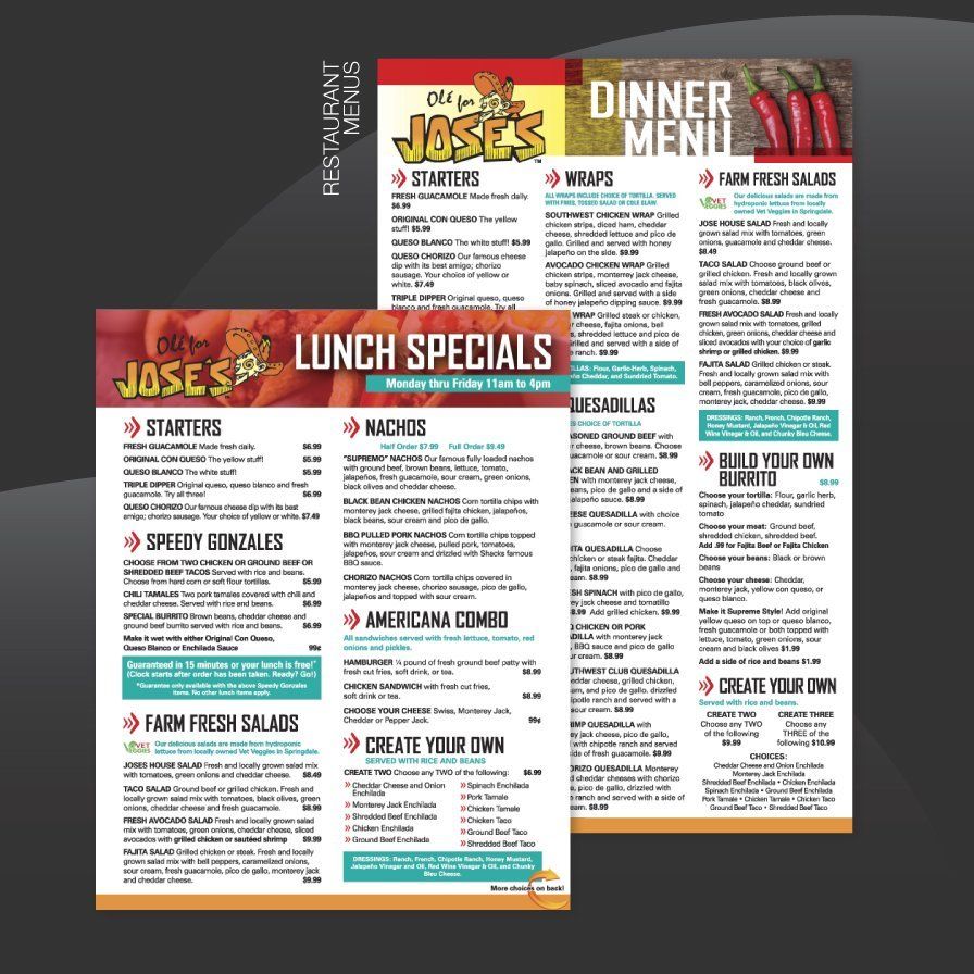joses restaurant, menu design, layout, tontitown