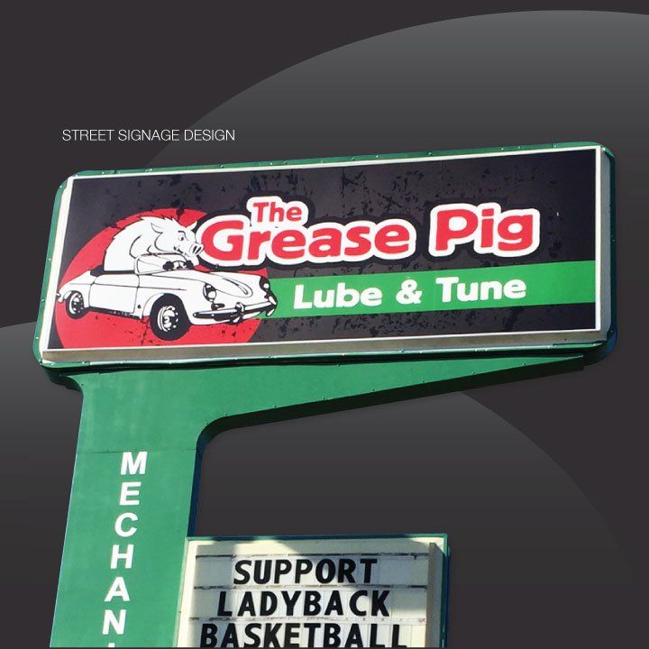 Grease Pig Lube & Tune street sign design