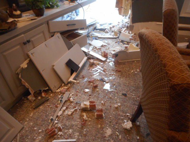 office with debris from severe damage