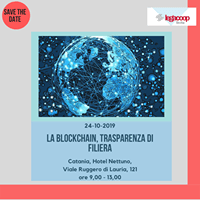 A save the date flyer for a conference called la blockchain trasparenza di filiera