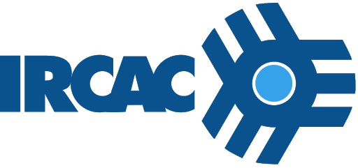 Un logo blu per l'IRCAC con un cerchio blu al centro