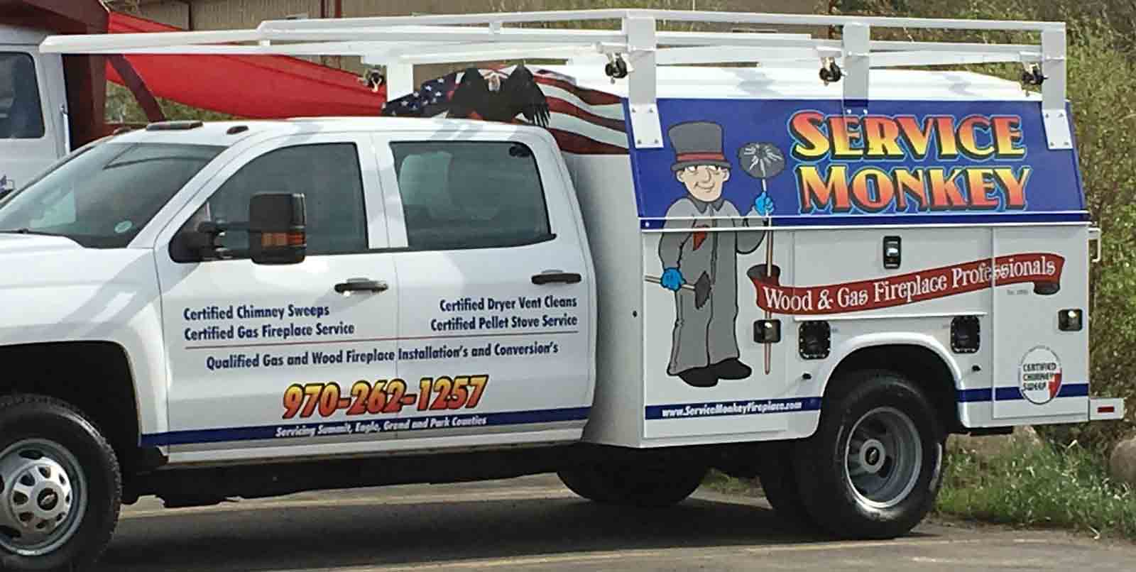 Fireplace Installation Vail — Parked Vehicle of Service Monkey in Silverthorne, CO Fireplace Installation Vail — Parked Vehicle of Service Monkey in Silverthorne, CO