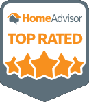 HomeAdvisor Top Rated badge with orange stars and text.