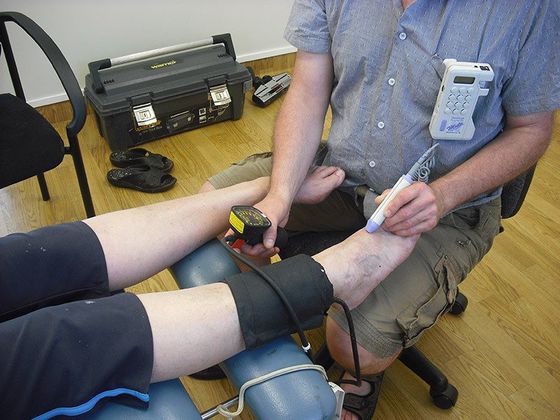 Testing feet at clinic