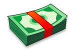 Stack of green bills bound by a red strap.