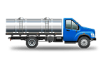 Blue tanker truck with a silver tank.