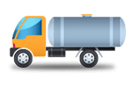 Yellow tanker truck carrying a cylindrical, silver tank.