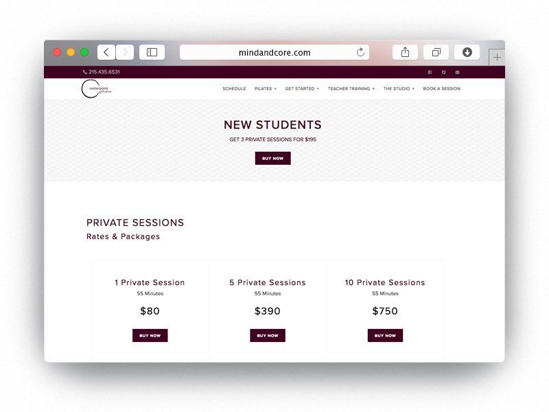 Articulate Bodies website page with Mindbody branded app