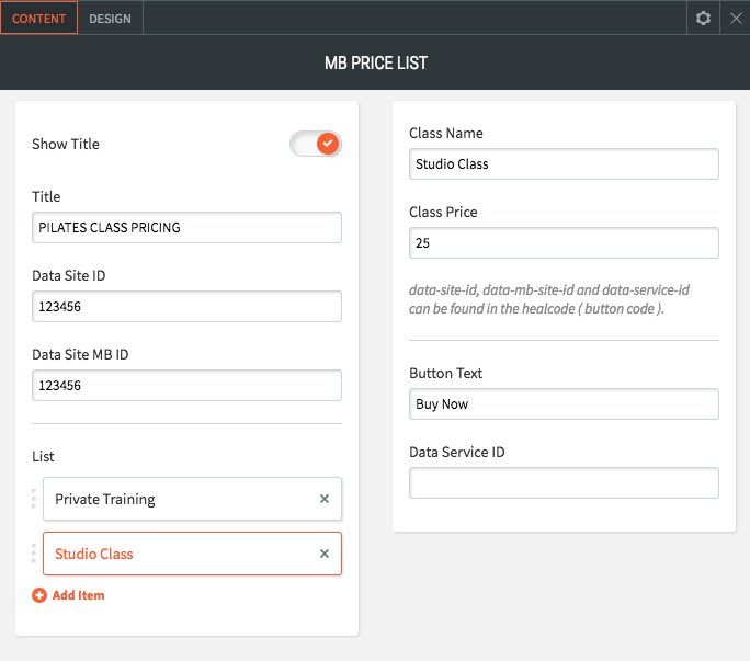Keep Simple's custom MINDBODY branded app widget