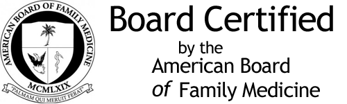 A sign that says board certified by the american board of family medicine