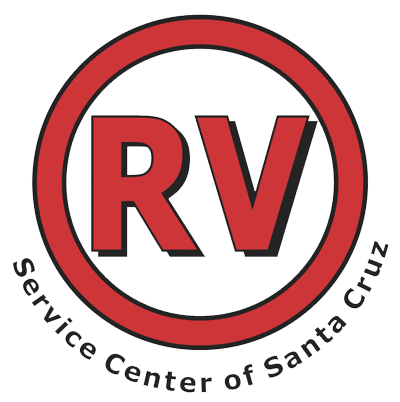 Red RV letters inside a red circle,