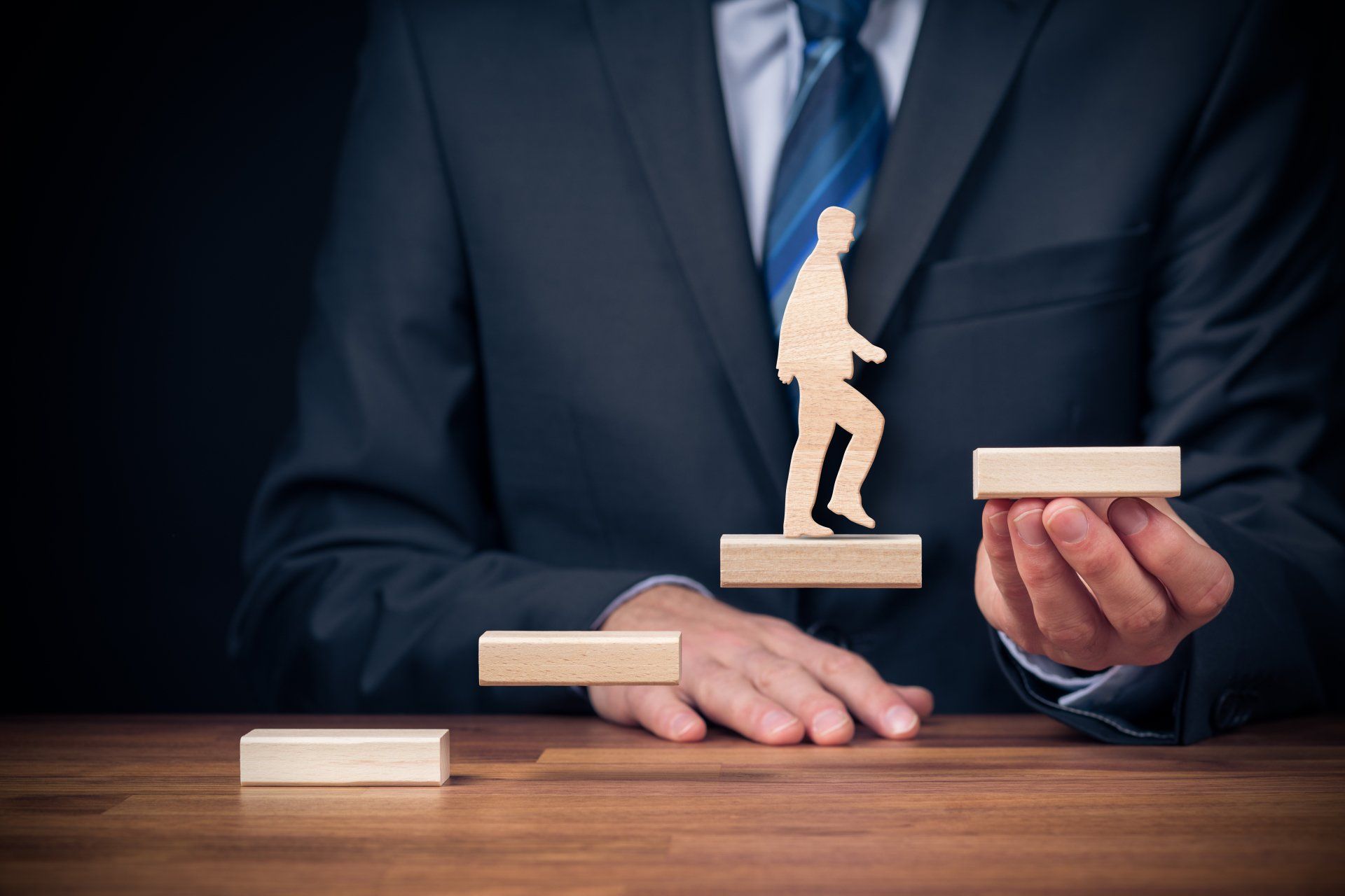 Personal development, personal and career growth, progress and potential concepts. Coach (human resources officer, manager, mentor) motivate employee to growth.
