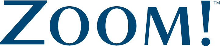 Blue Zoom! wordmark logo on a white background