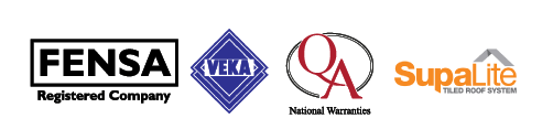 Three logos for fensa veka and supalite on a white background