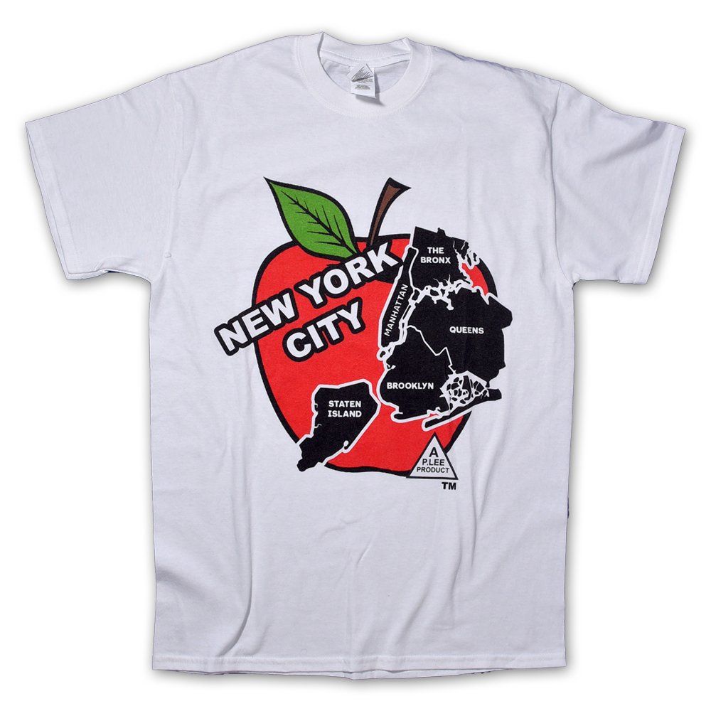 White T-shirt with a colorful New York City apple graphic and text