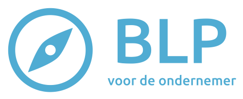 Een blp-logo met een kompas in een blauwe cirkel