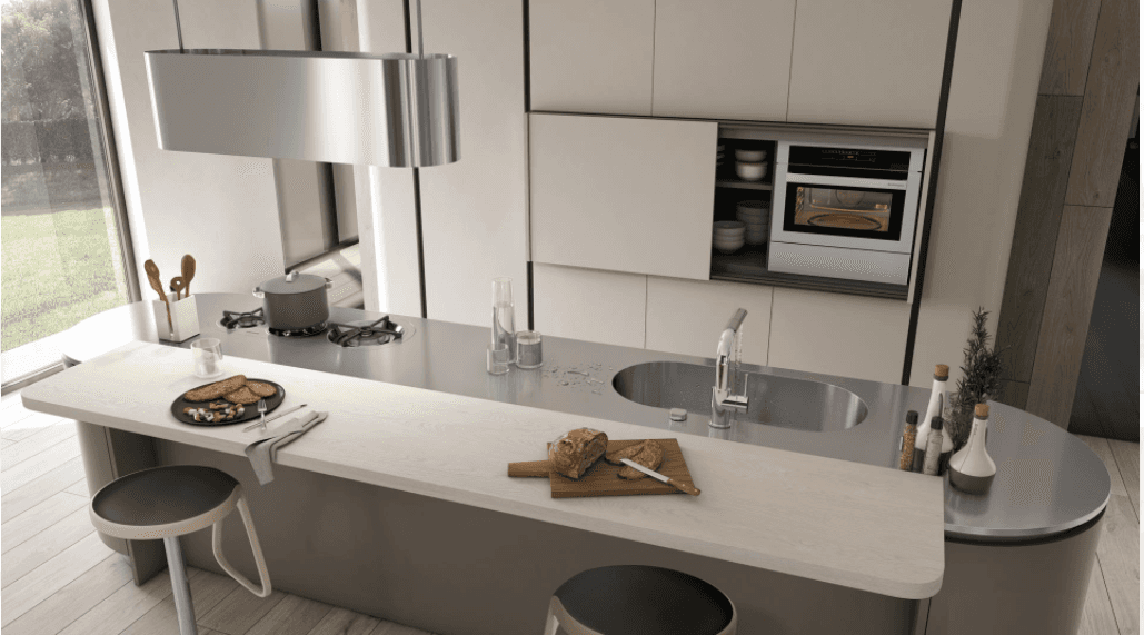 cucina con ripiano in acciaio