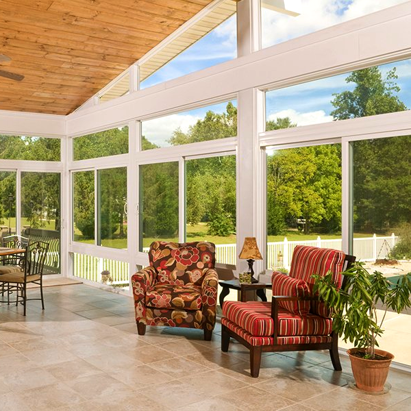 A room with a lot of windows and chairs