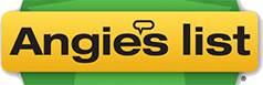 A yellow and green sign that says angie 's list