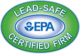The lead safe epa certified firm logo is green and blue