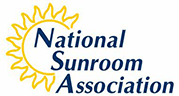 A logo for the national sunroom association with a sun in the middle.