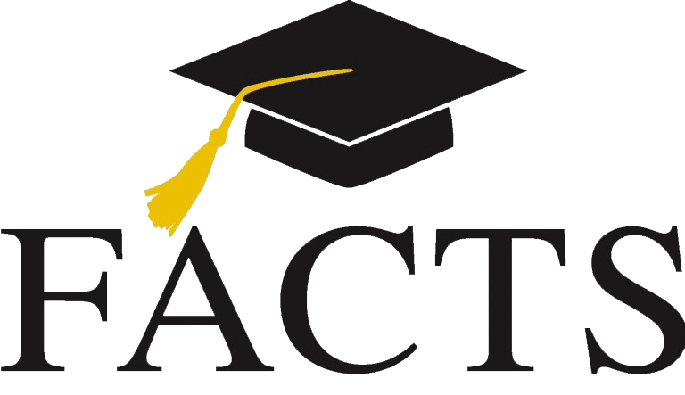 A logo for facts with a graduation cap and tassel