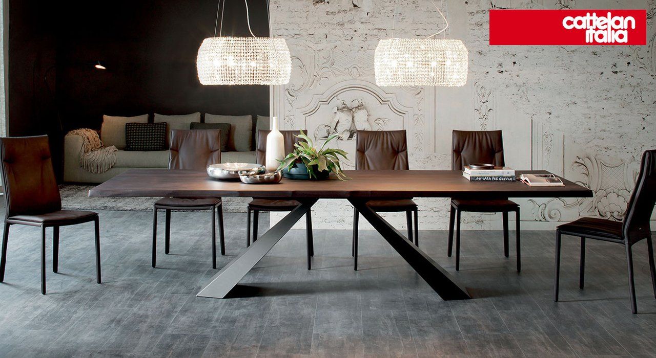 Cattelan Italia Eliot Wood Table in a beautiful living and dining room.