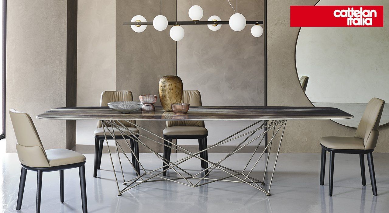Cattelan Italia Gordon Crystal Art Dining Table in a contemporary spacious dining room.
