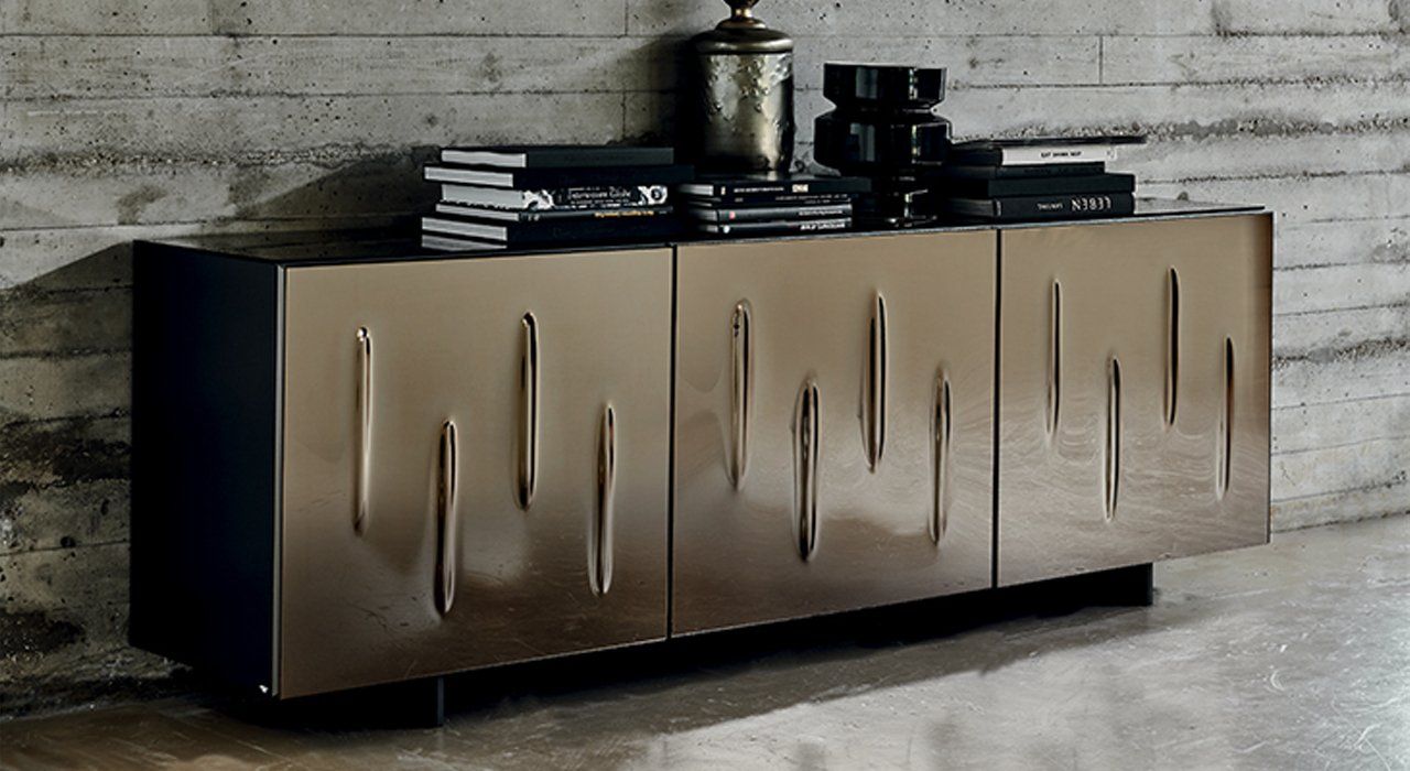 Cattelan Italia Carnaby Sideboard in Moka Lacquered wood. Available in five finishes, with optional glass top in two finishes and optional drawer in a contemporary dining or living room.