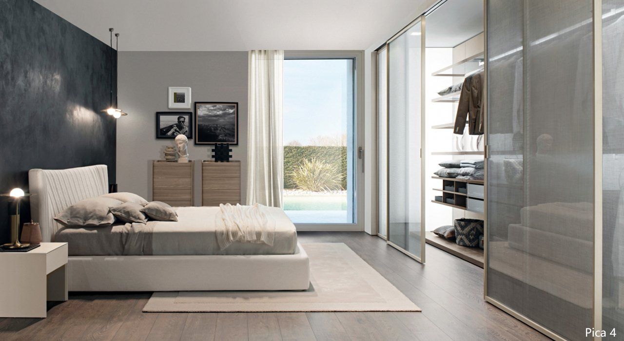 Zalf Pica Closet System with Frosted Glass Sliding Room Divider Doors