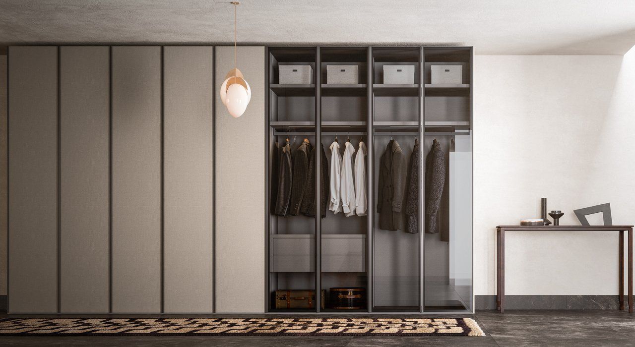 Wardrobe System in Grey Lacquer and Smoked Glass. Available in many lacquer colours and wood finishes also.