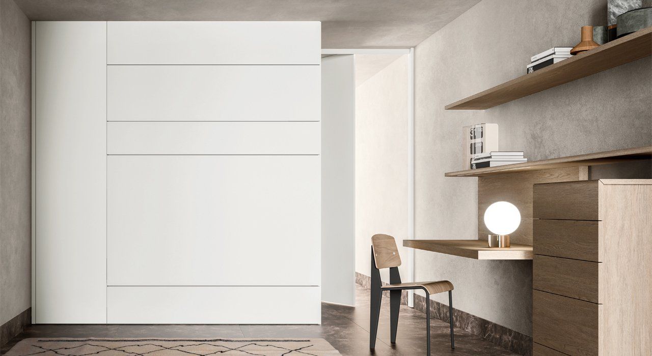 Home Office and Bedroom Storage Solution with Hidden In Built Bed in White Lacquer. Available in many lacquer and wood finishes