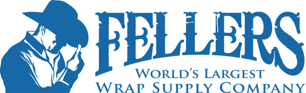 Blue logo with cowboy figure and