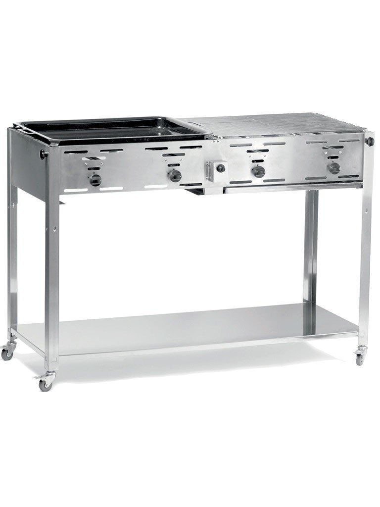 Deze grillmaster Quattro heeft een roestvaststalen frame met 2 vetopvang lades. Hij is uitgerust met 4 onafhankelijk regelbare branders Deze wordt geleverd met 2 vernikkelde bovenroosters en 1 geëmailleerde braadpan.