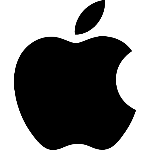 The apple logo is black and white and has a leaf on it.