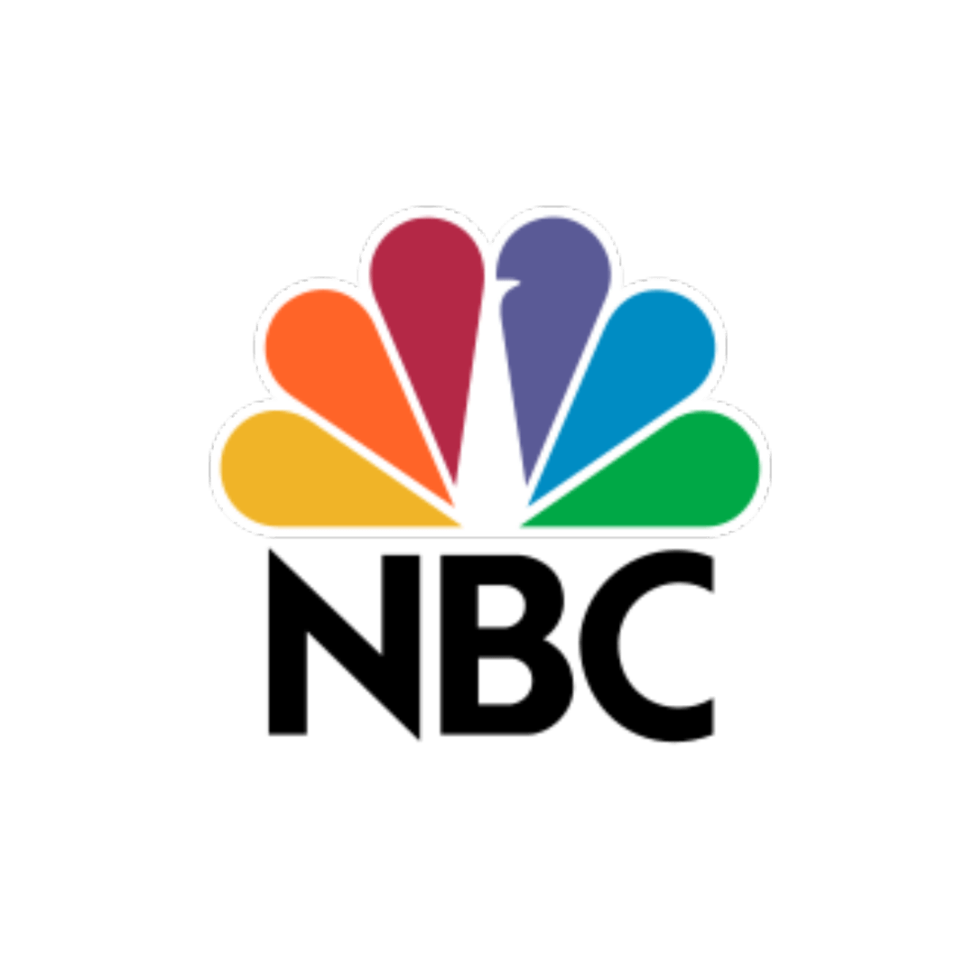 A nbc logo with a rainbow colored feather on a white background.