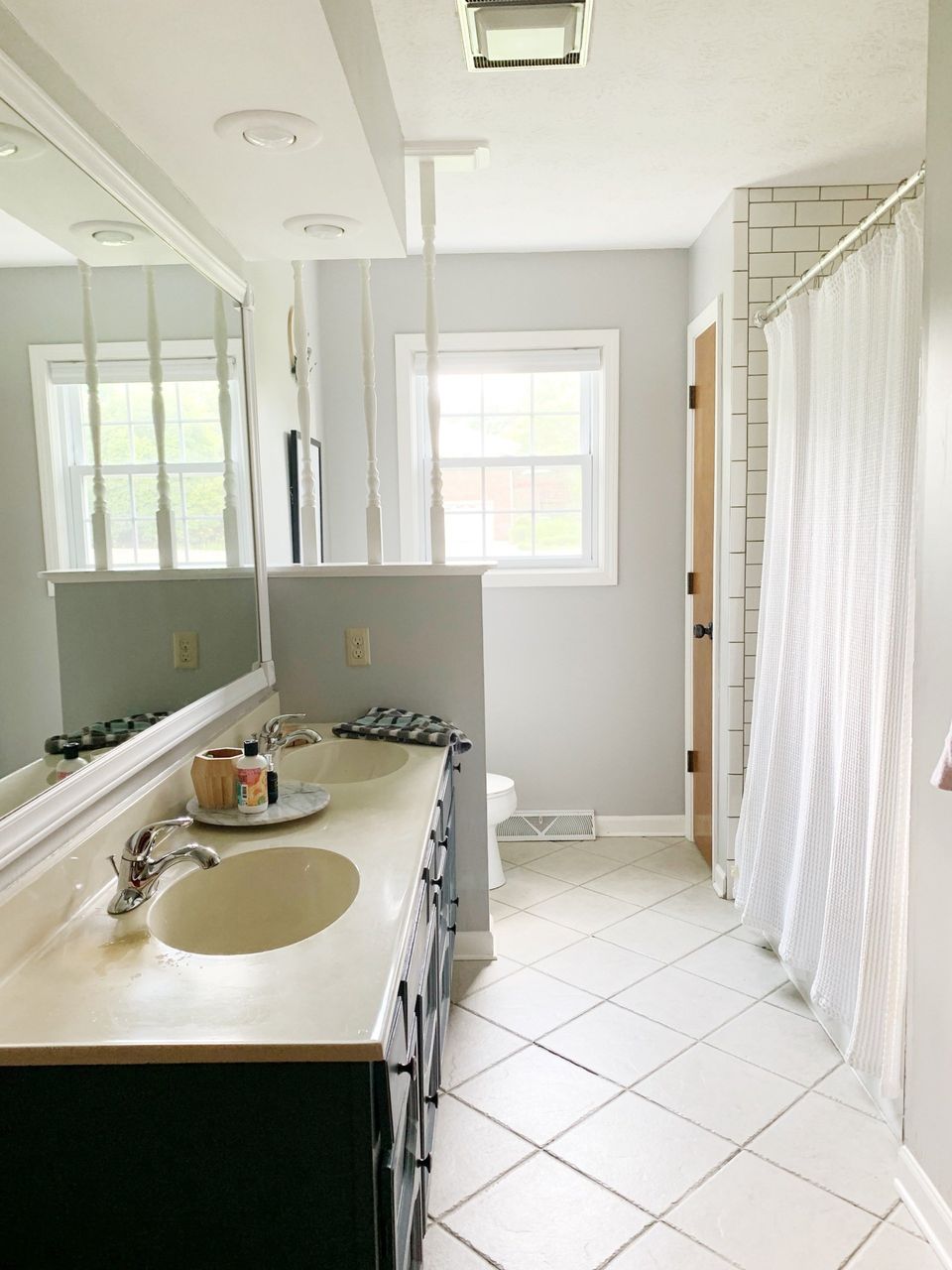 grey and white budget bathroom makeover