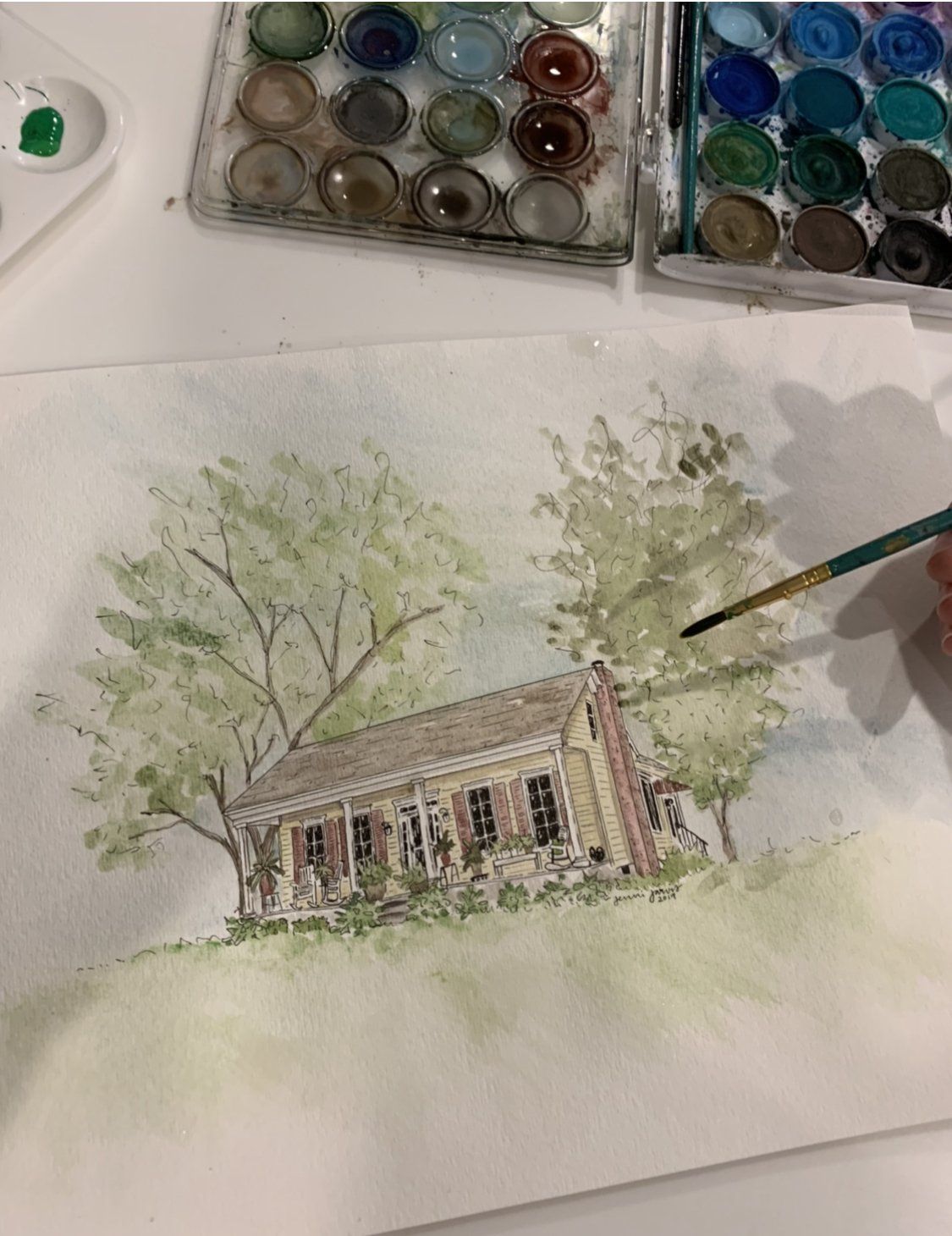 custom home watercolor painting