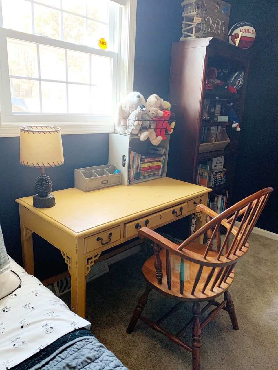 mustard writing desk in little boy's room