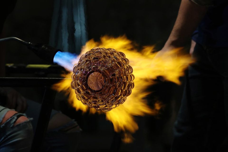 Glass making demonstration at Messums Wiltshire