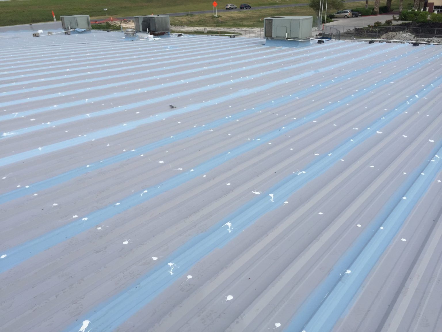 a roof with a blue lines on it