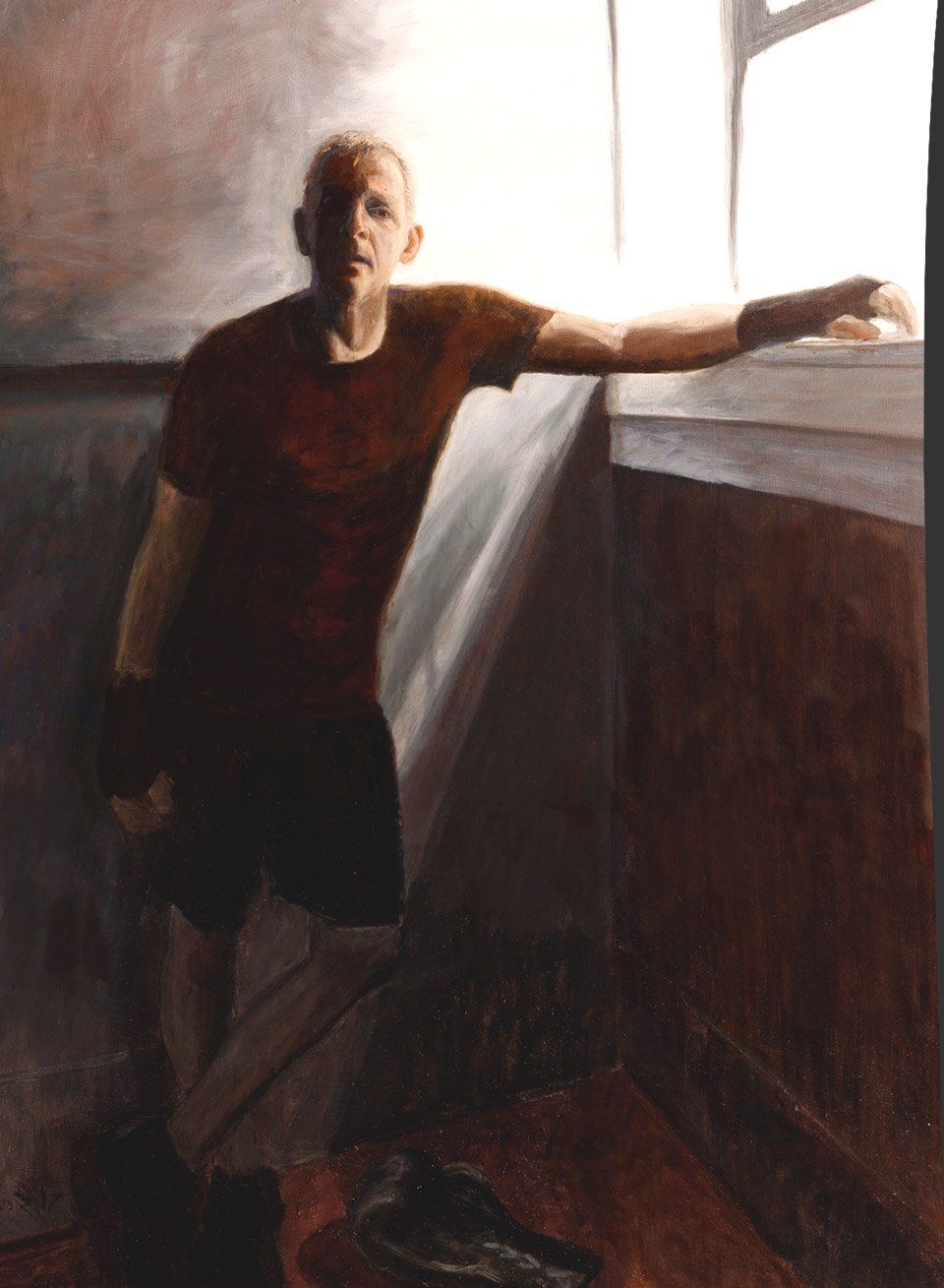 Image in the before and after gallery. The final portrait painting by California artist John Kosta's entitled After Boxing.