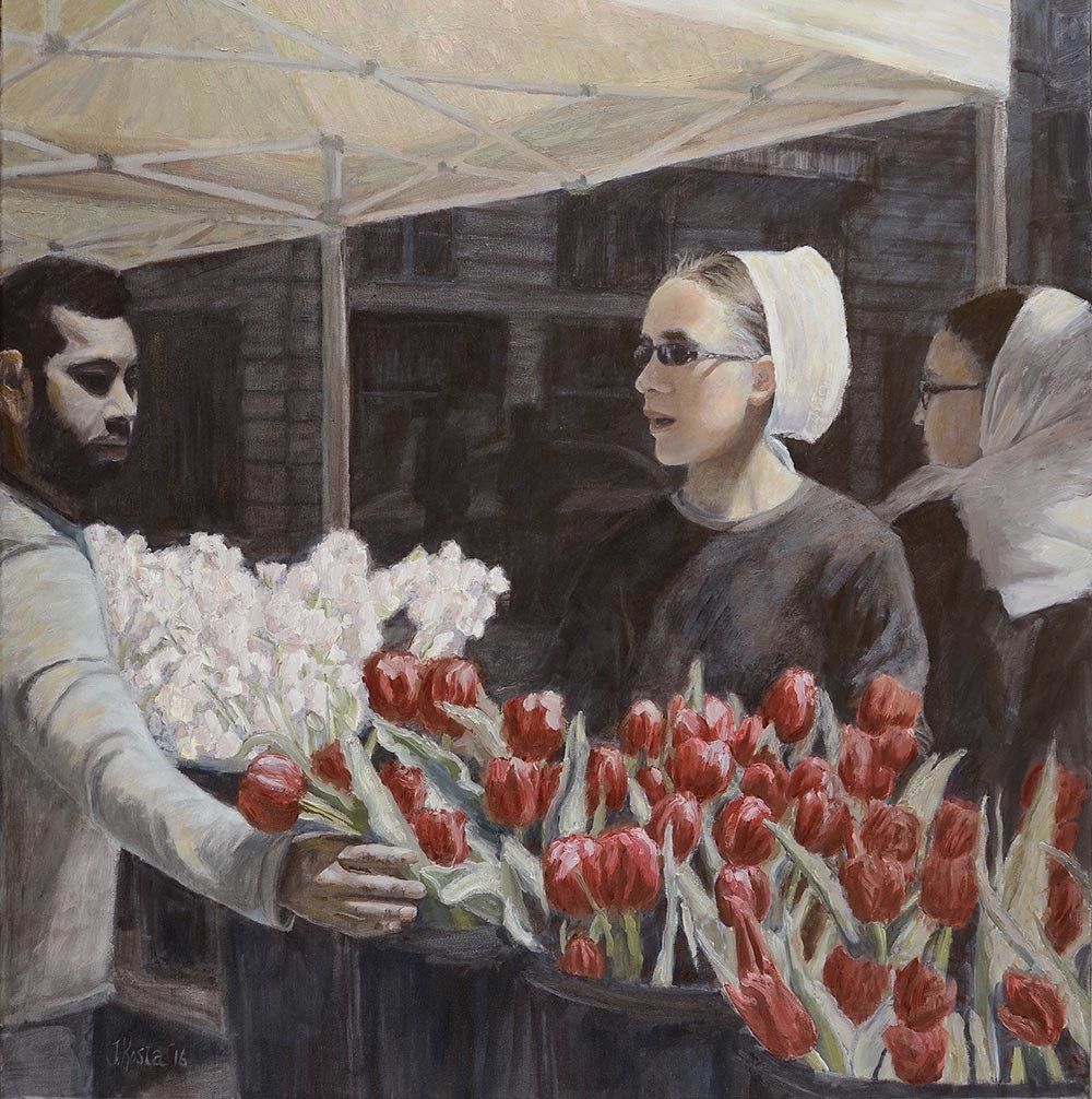 California artist John Kosta's painting entitled Merchants of Beauty and Hope.