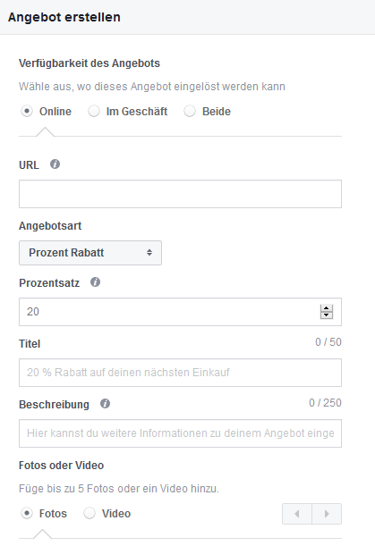 So kann man bei Facebook ein Angebot erstellen. So kann man bei Facebook ein Angebot erstellen.