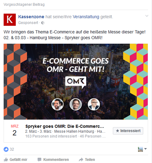 Ein beworbener Beitrag, der als „Vorgeschlagener Beitrag“ im Newsfeed der passenden Zielgruppe erscheint. Ein beworbener Beitrag, der als „Vorgeschlagener Beitrag“ im Newsfeed der passenden Zielgruppe erscheint.
