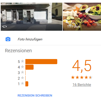 Eine Bewertung via Google+, über die sich das Restaurant sicherlich nicht beschwert. Eine Bewertung via Google+, über die sich das Restaurant sicherlich nicht beschwert.